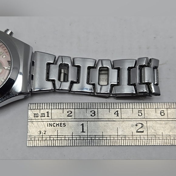 Womens Longbo Chronograph Pink Silver Tone Watch New Battery - Picture 7 of 10